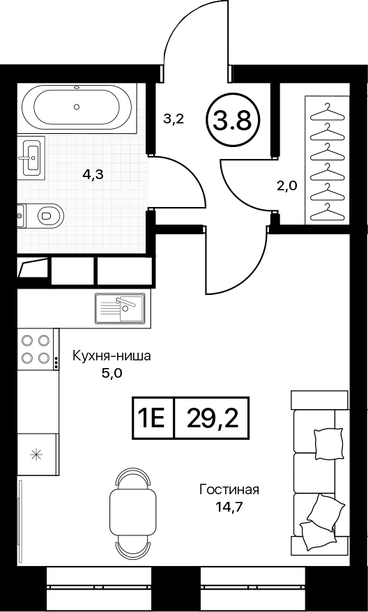 Студия, 29.2 м², 8/17 этаж, ЖК «Пушкино Град»