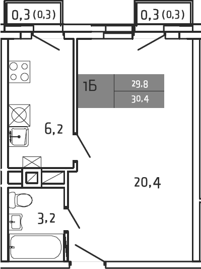 1-комн., 29.8 м², 4/4 этаж, ЖК «Южная Долина»