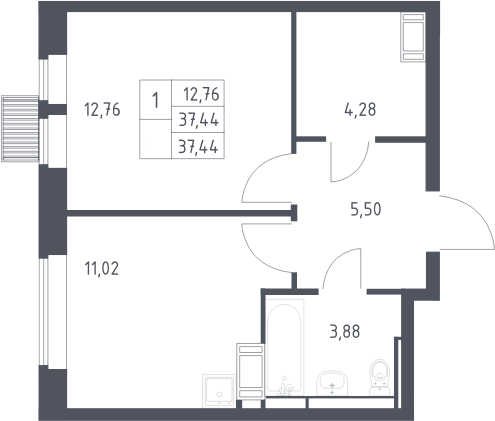 1-комн., 37.44 м², 15/17 этаж, ЖК «Большое Путилково»