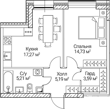 2-комн., 45.99 м², 37/51 этаж, ЖК «СЕЗАР СИТИ»