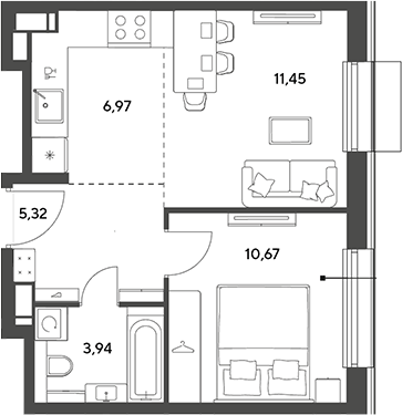2-комн., 38.35 м², 12/14 этаж, ЖК «Публицист»