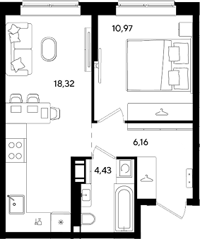 2-комн., 39.88 м², 3/8 этаж, ЖК «Парк Победы 3»