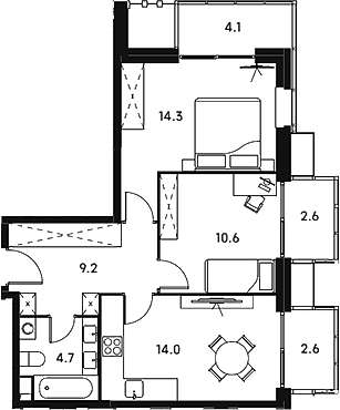 2-комн., 52.8 м², 23/23 этаж, ЖК «Аквилон Сигнал»