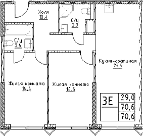 3-комн., 70.6 м², 11/29 этаж, ЖК «Наметкин Тауэр»