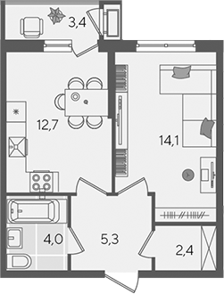 1-комн. квартира, 38.5 м² в ЖК Рекорд — фото 2