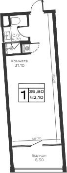 Студия, 35.8 м², 5/9 этаж, ЖК «Хако»