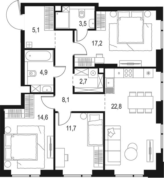 4-комн. Левел Войковская