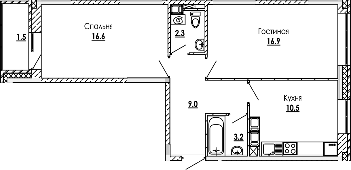 2-комн., 58.5 м², 10/12 этаж, ЖК «Малиново»