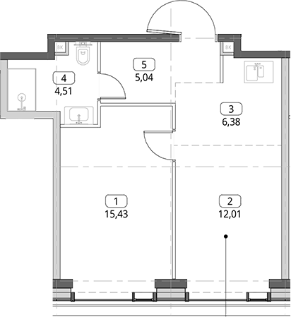 2-комн., 43.37 м², 20/26 этаж, ЖК «СИТИДЗЕН»