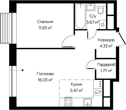 2-комн., 42.9 м², 22/22 этаж, ЖК «Новоград Павлино»