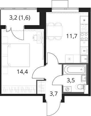 1-комн., 33.3 м², 3/13 этаж, ЖК «1-й Шереметьевский»