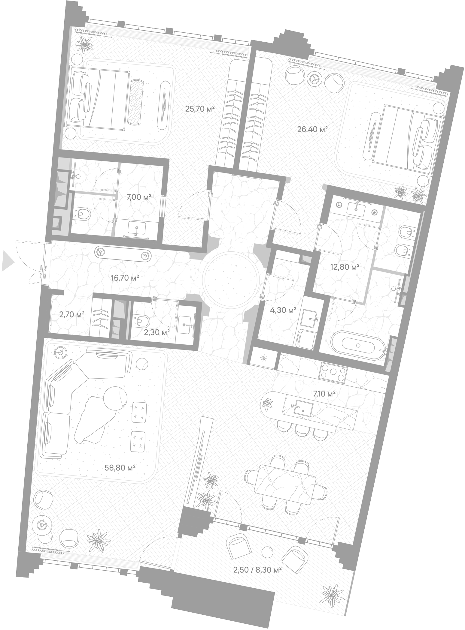2-комн., 163.8 м², 5/7 этаж, ЖК «Николь»