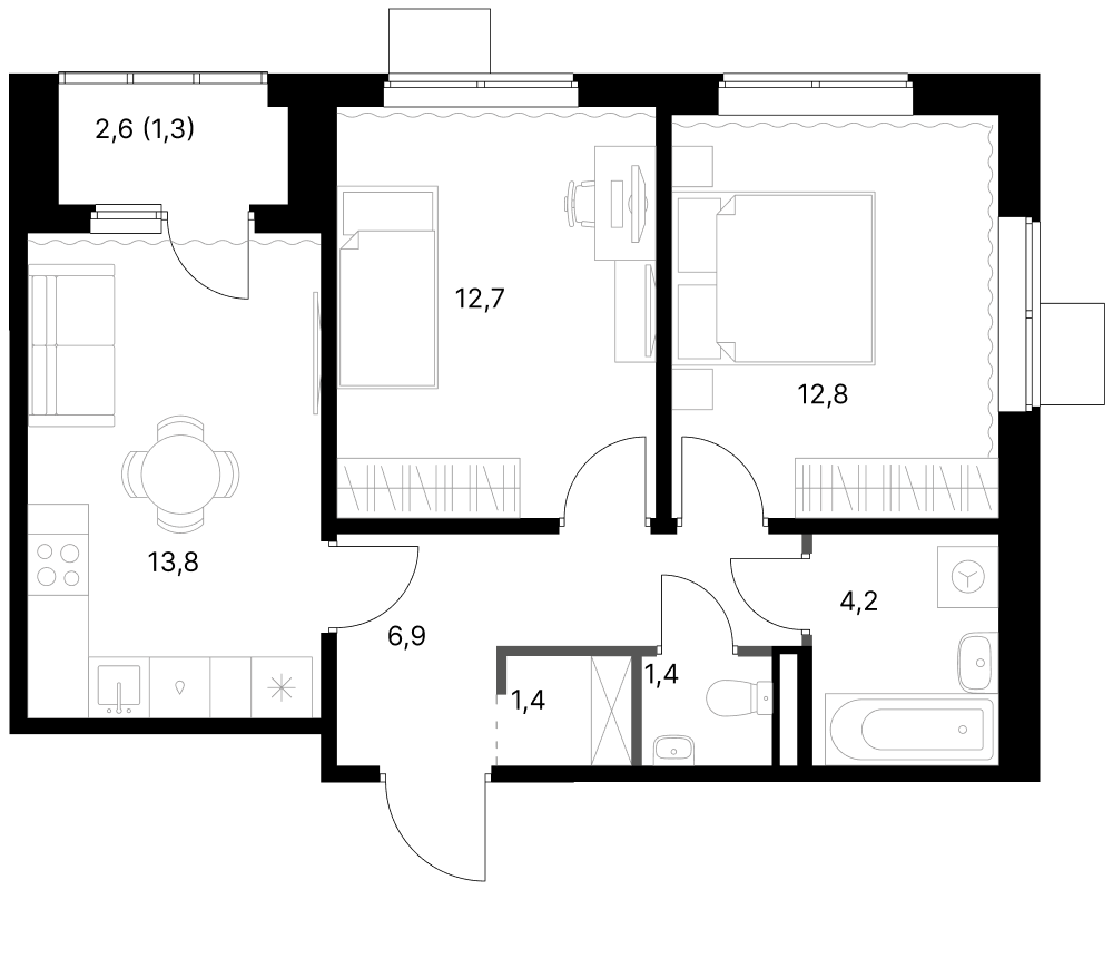 2-комн., 53.2 м², 13/18 этаж, ЖК «1-й Ясеневский»