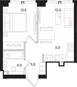 2-комн., 39.3 м², 25/42 этаж, ЖК «АУРА»