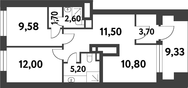 2-комн., 57.08 м², 1/13 этаж, ЖК «Смарт Гарден»