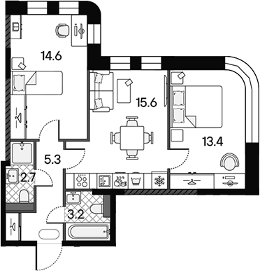3-комн., 54.8 м², 11/18 этаж, ЖК «МАРК»