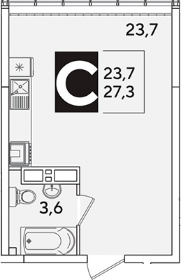 Студия квартира, 27.3 м² в ЖК Самолет — фото 2