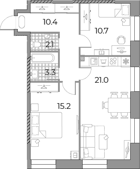 3-комн., 62.7 м², 23/23 этаж, ЖК «ЗилАрт»