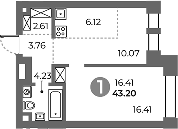 1-комн., 43.2 м², 12/24 этаж, ЖК «Павелецкая от Гранель»