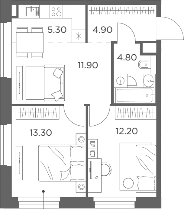 3-комн., 52.4 м², 13/20 этаж, ЖК «Белый Град»