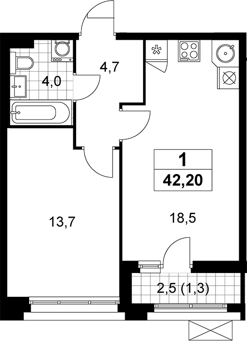 2-комн., 40.9 м², 11/14 этаж, ЖК «Прокшино»