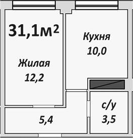 1-комн., 31.1 м², 2/9 этаж, ЖК «Европейский»