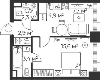 2-комн., 36.8 м², 31/71 этаж, ЖК «Веер»