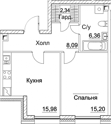 2-комн., 47.97 м², 26/28 этаж, ЖК «СЕЗАР СИТИ»