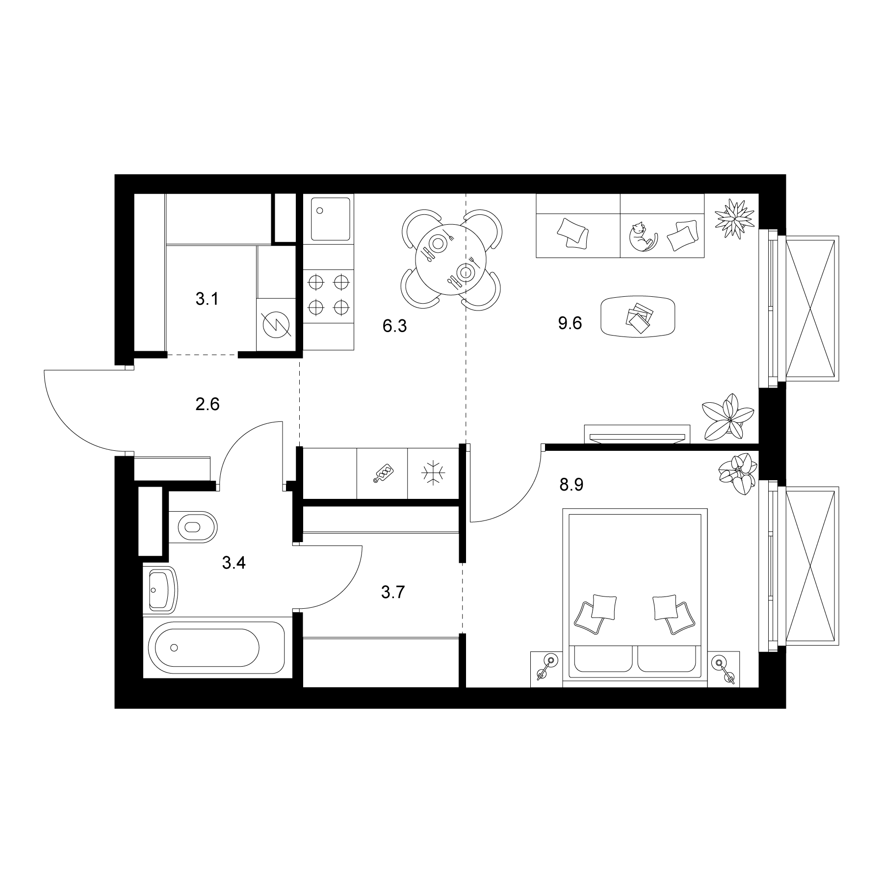 1-комн., 37.6 м², 2/20 этаж, ЖК «2-й Иртышский»