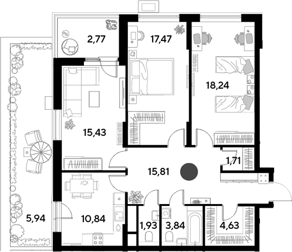 3-комн., 89.9 м², 2/25 этаж, ЖК «ЭВО»