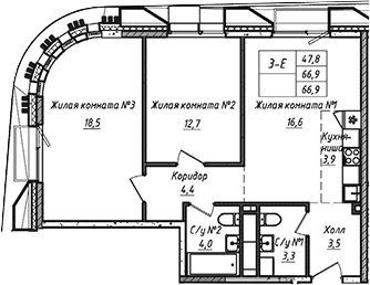 3-комн. УНО.Соколиная гора