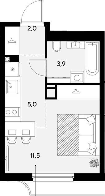 Студия, 22.4 м², 8/9 этаж, ЖК «Грейд»
