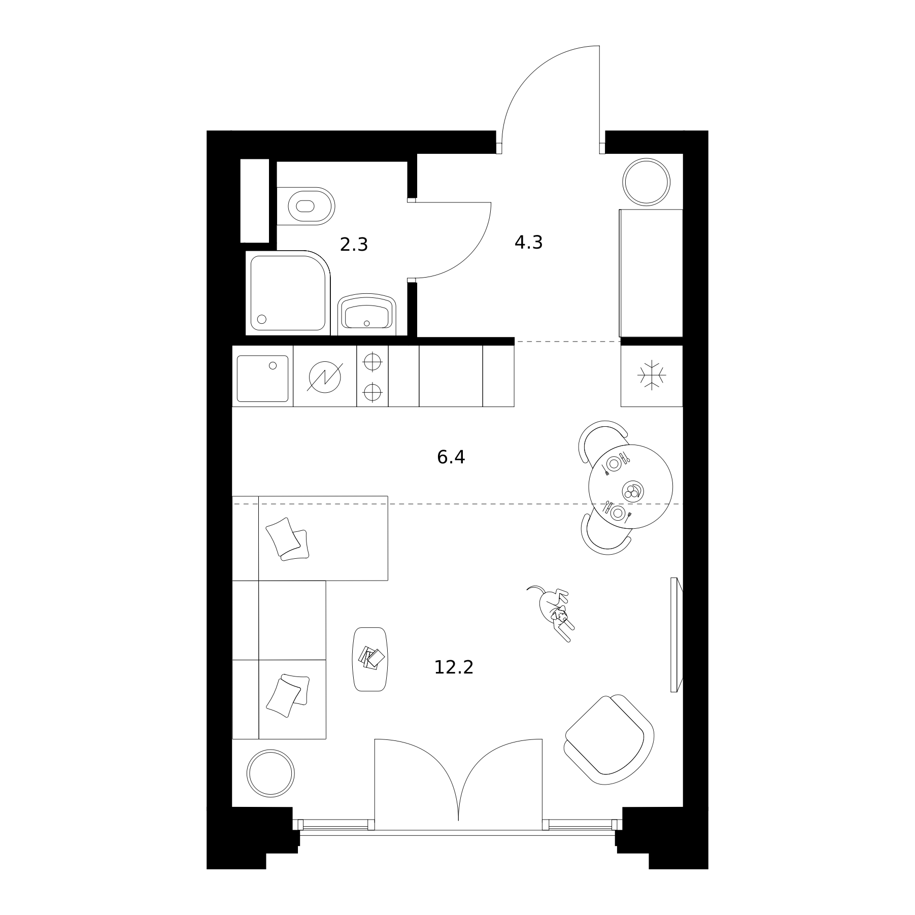Студия, 25.2 м², 2/16 этаж, ЖК «2-й Иртышский»