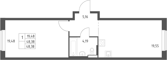 2-комн., 48.38 м², 2/9 этаж, ЖК «Большое Юрлово»