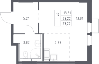 Студия, 27.22 м², 23/25 этаж, ЖК «Большое Путилково»