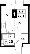 Студия, 22.1 м², 9/16 этаж, ЖК «1-й Шереметьевский»