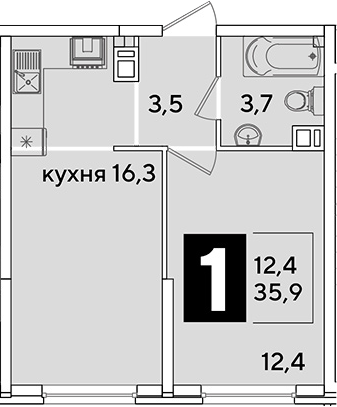 2-комн. квартира, 35.9 м² в ЖК Самолет — фото 2