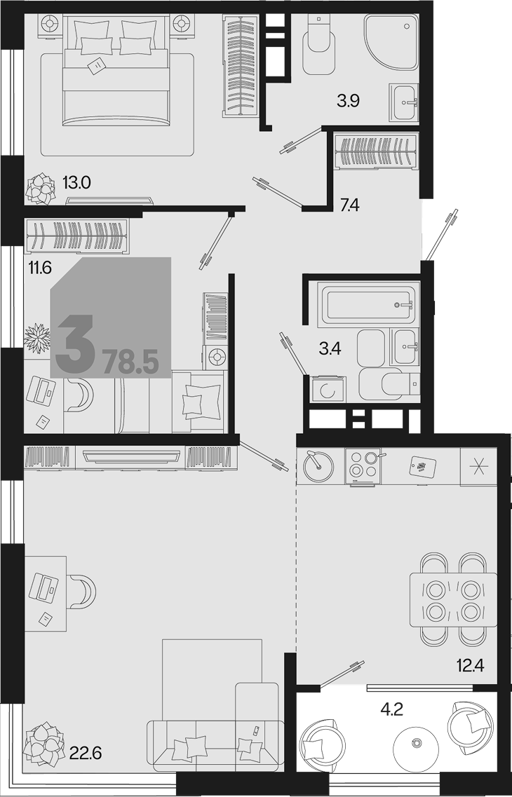 3-комн. квартира, 74.3 м² в ЖК Первое место — фото 2