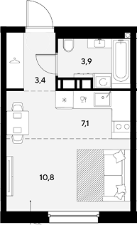 Студия, 25.2 м², 4/9 этаж, ЖК «Грейд»