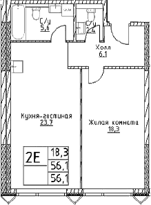 2-комн., 56.1 м², 15/29 этаж, ЖК «Наметкин Тауэр»