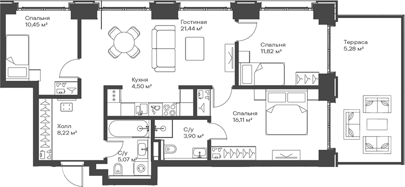 4+ комнаты, 81.51 м², 2/15 этаж, ЖК «Сити Бэй»