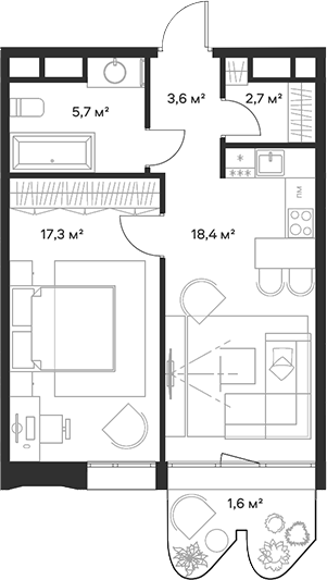 2-комн., 47.7 м², 18/23 этаж, ЖК «Союз»