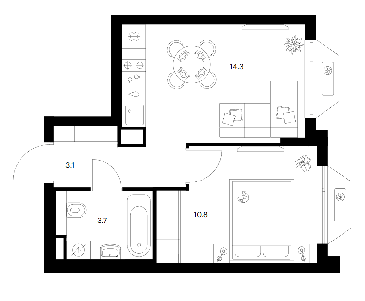 2-комн., 31.9 м², 20/24 этаж, ЖК «Зеленый парк»