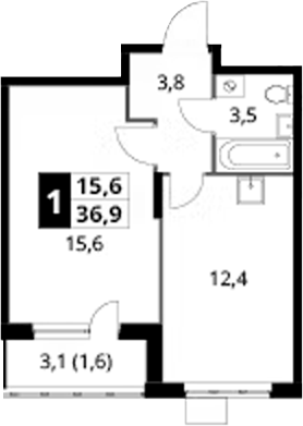 1-комн., 35.3 м², 21/24 этаж, ЖК «1-й Донской»