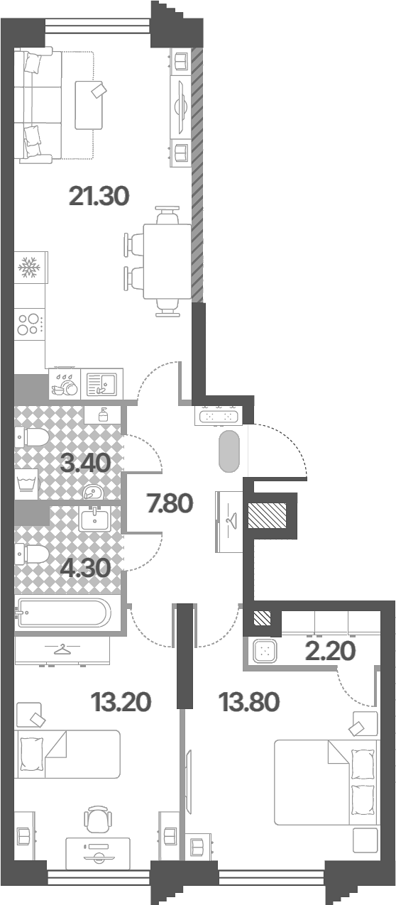 3-комн., 66 м², 3/23 этаж, ЖК «Обручева 30»