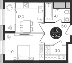 1-комн., 35 м², 8/32 этаж, ЖК «Кантемировский»