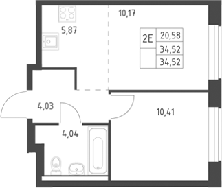 2-комн., 34.52 м², 11/17 этаж, ЖК «Горки Парк»