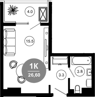 Студия, 23.6 м², 7/10 этаж, ЖК «Гостиничный комплекс GREENMONT»