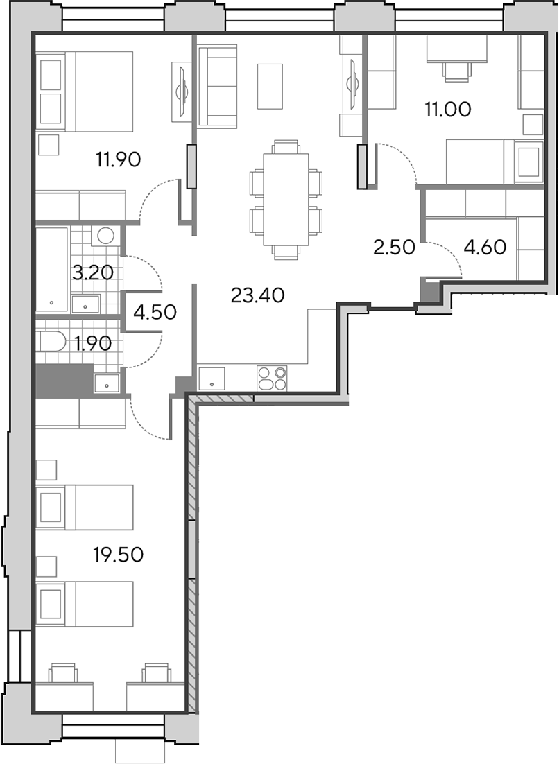 4+ комнаты, 82.5 м², 3/9 этаж, ЖК «Вейв»