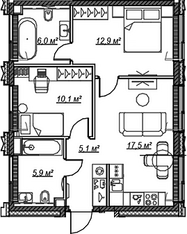 3-комн., 57.5 м², 2/59 этаж, ЖК «Веер»